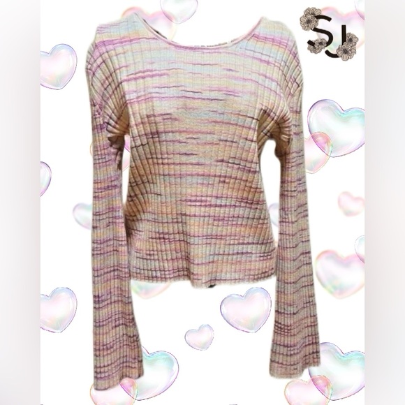 💗Sincerely Jules Women’s XL Cropped Space-Dye Multi-Color Ribbed Sweater NWT - Picture 6 of 7
